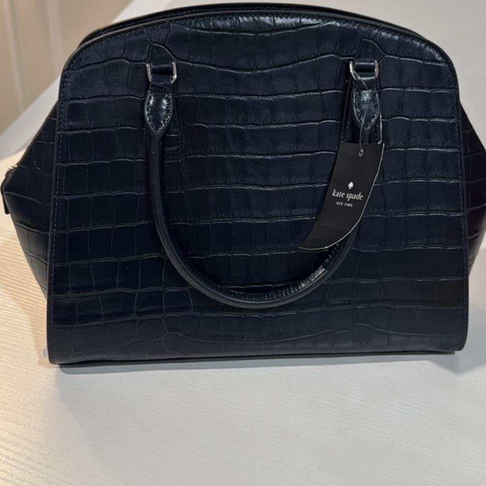 Kate Spade- dark Navy Blue Crocodile Embossed Dome Satchel